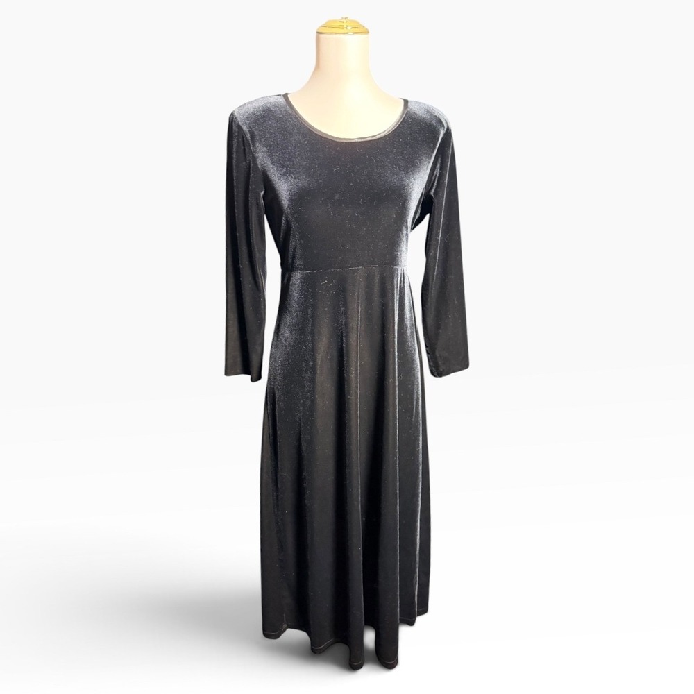 Vintage 90s CDC Caren Desiree Black Velvet Maxi Dress Tie Back Size 10 retro